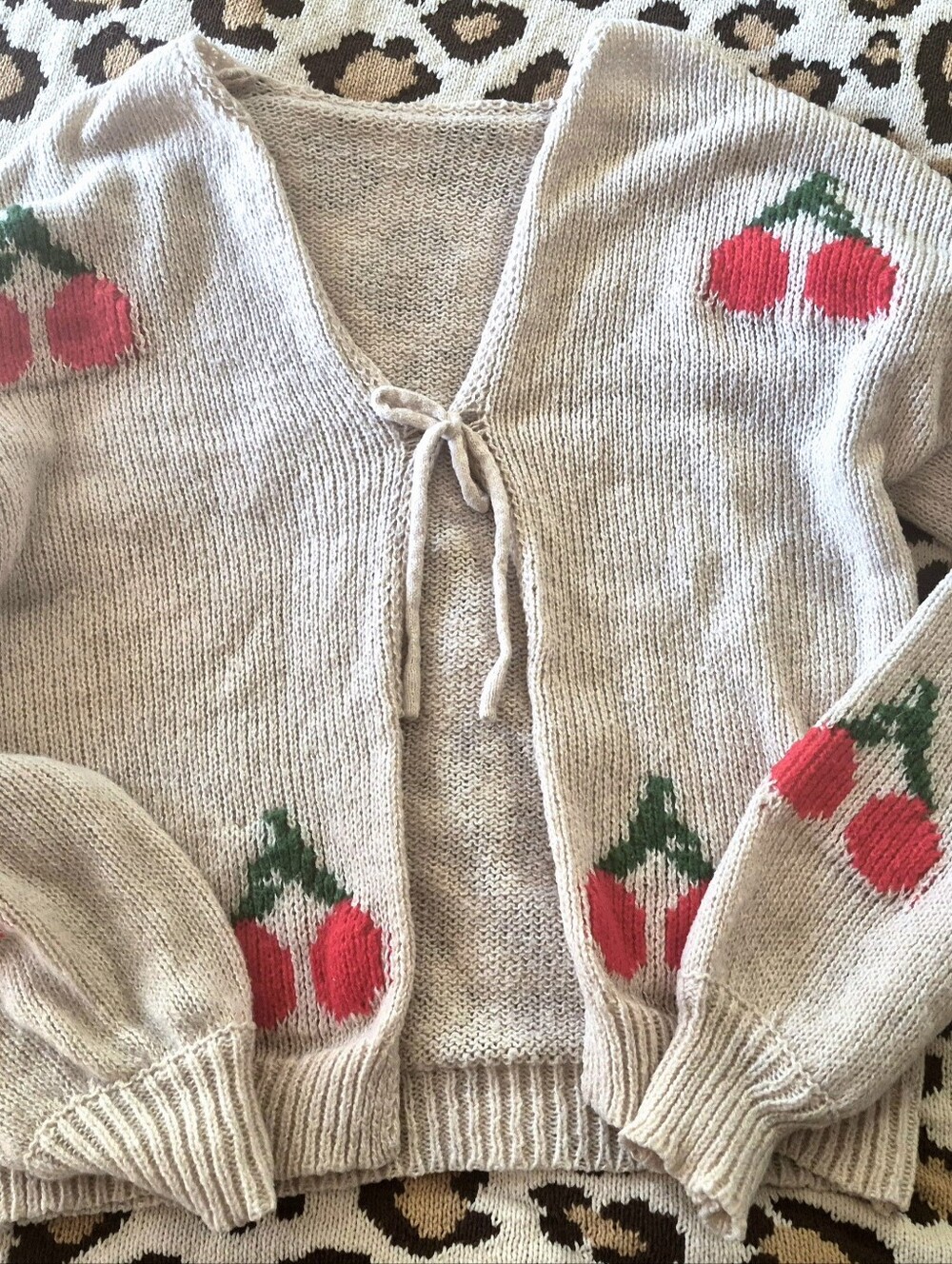 Cherry Cozy Knit Tie-Front Cardigan Sweater No Flaws L/XL